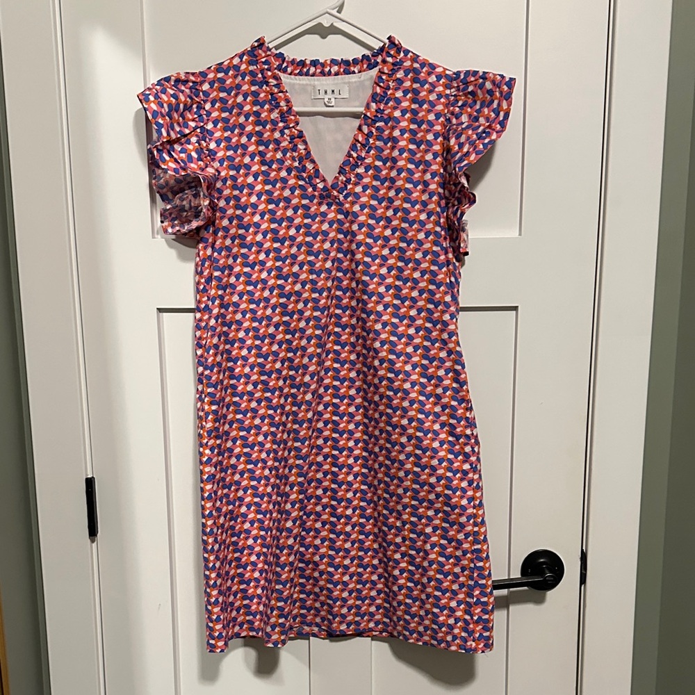THML Pink and Blue Ruffle Dress
